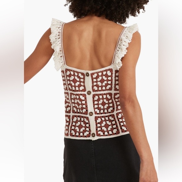 Marine layer Archive Cora crochet tank top patchwork Boho ruffle trim NWT. - Picture 3 of 11